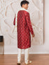 Men's Maroon Silk Blend Kurta, Pant And Dupatta Set